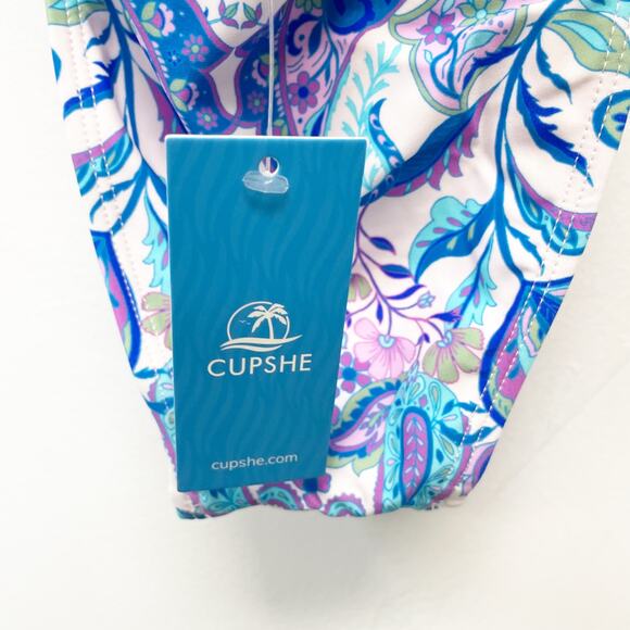 Cupshe Women's Blue Purple Paisley V-Neck Cheeky Monokini Swimsuit Size Medium - Picture 5 of 7